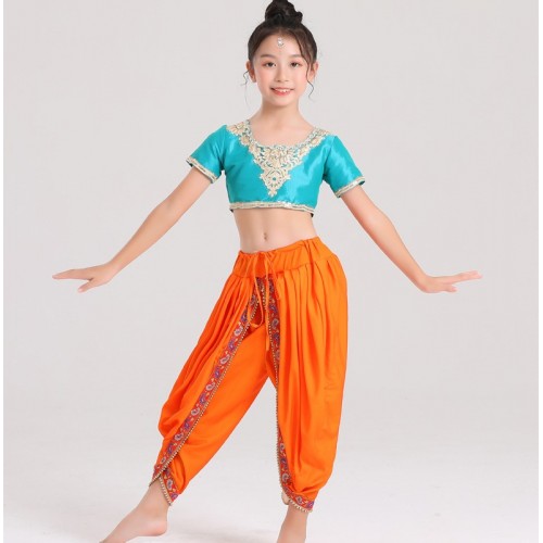 Children's Indian  dance costume Dunhuang flying dance dresses for girls Belly dancing folk dance Costume for performance Big trousers Dunhuang style